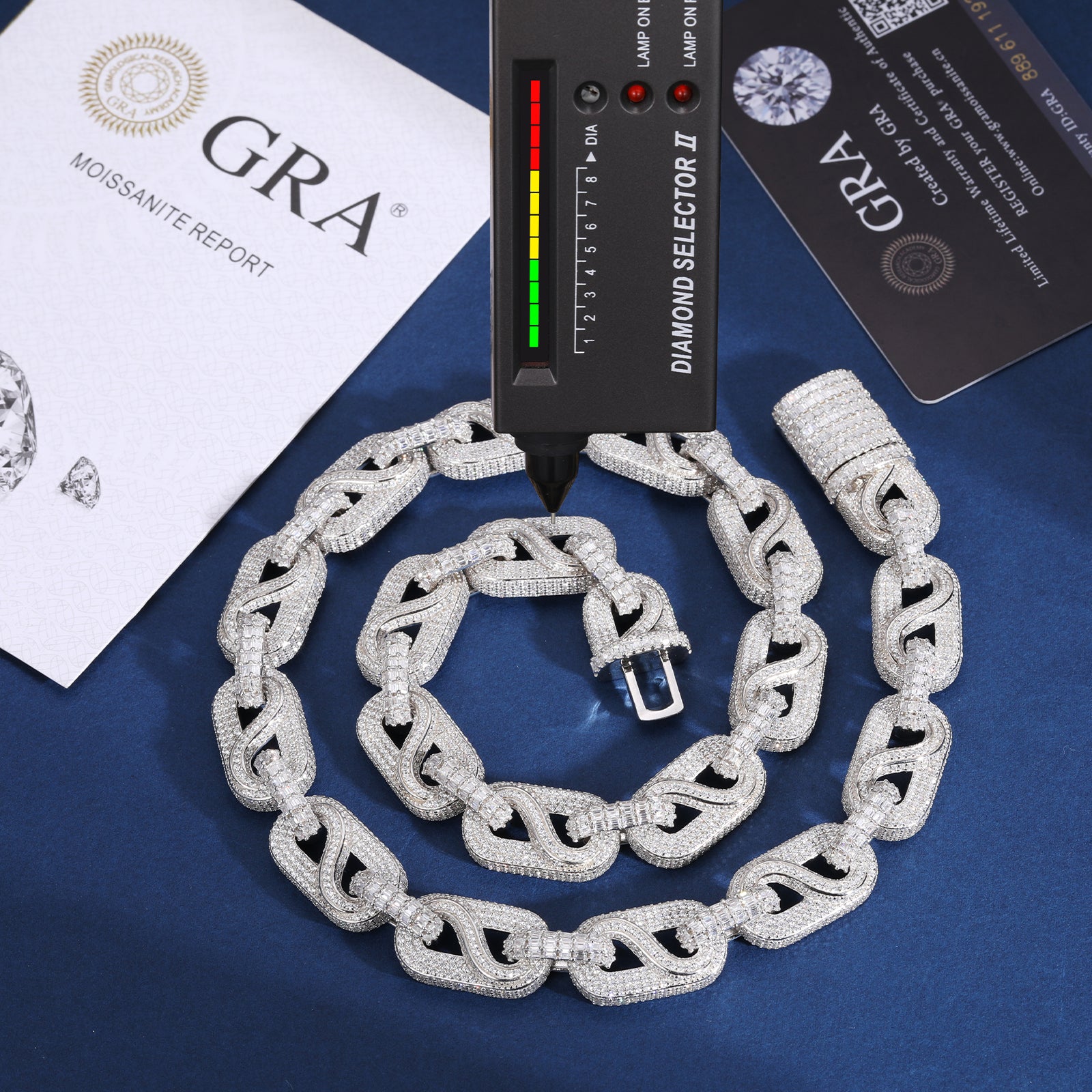 14MM BAGUETTE MOISSANITE BUSSDOWN CUBAN LINK CHAIN NECKLACE/BRACELET IN STERLING SILVER