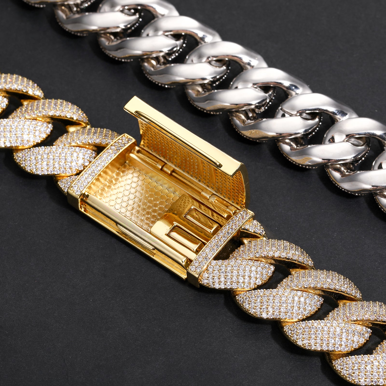 23MM MOISSANITE CUBAN LINK CHAIN NECKLACE/BRACELET IN STERLING SILVER