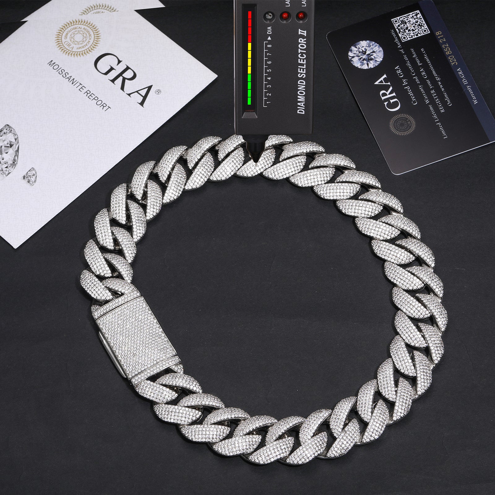23MM MOISSANITE CUBAN LINK CHAIN NECKLACE/BRACELET IN STERLING SILVER