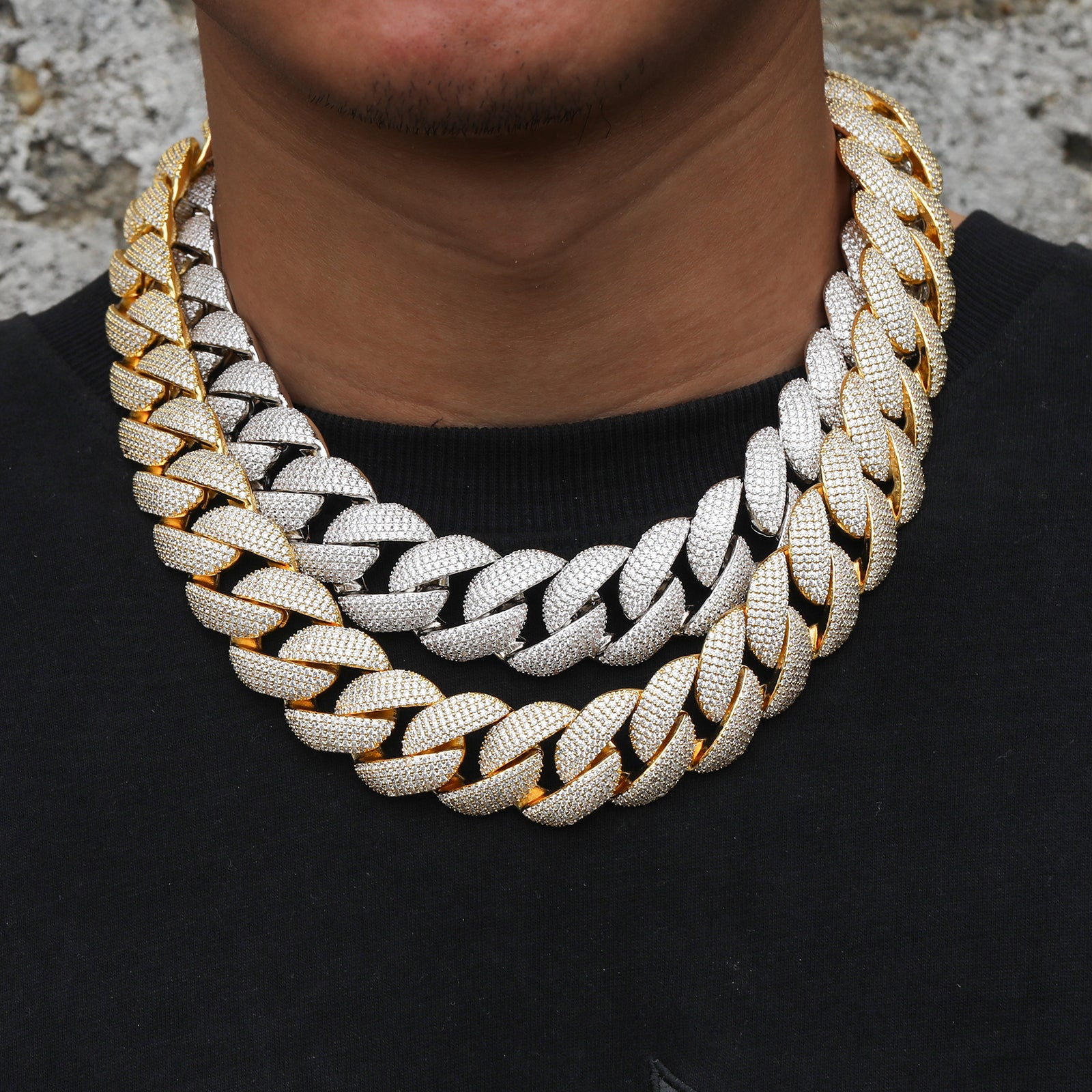 23MM MOISSANITE CUBAN LINK CHAIN NECKLACE/BRACELET IN STERLING SILVER
