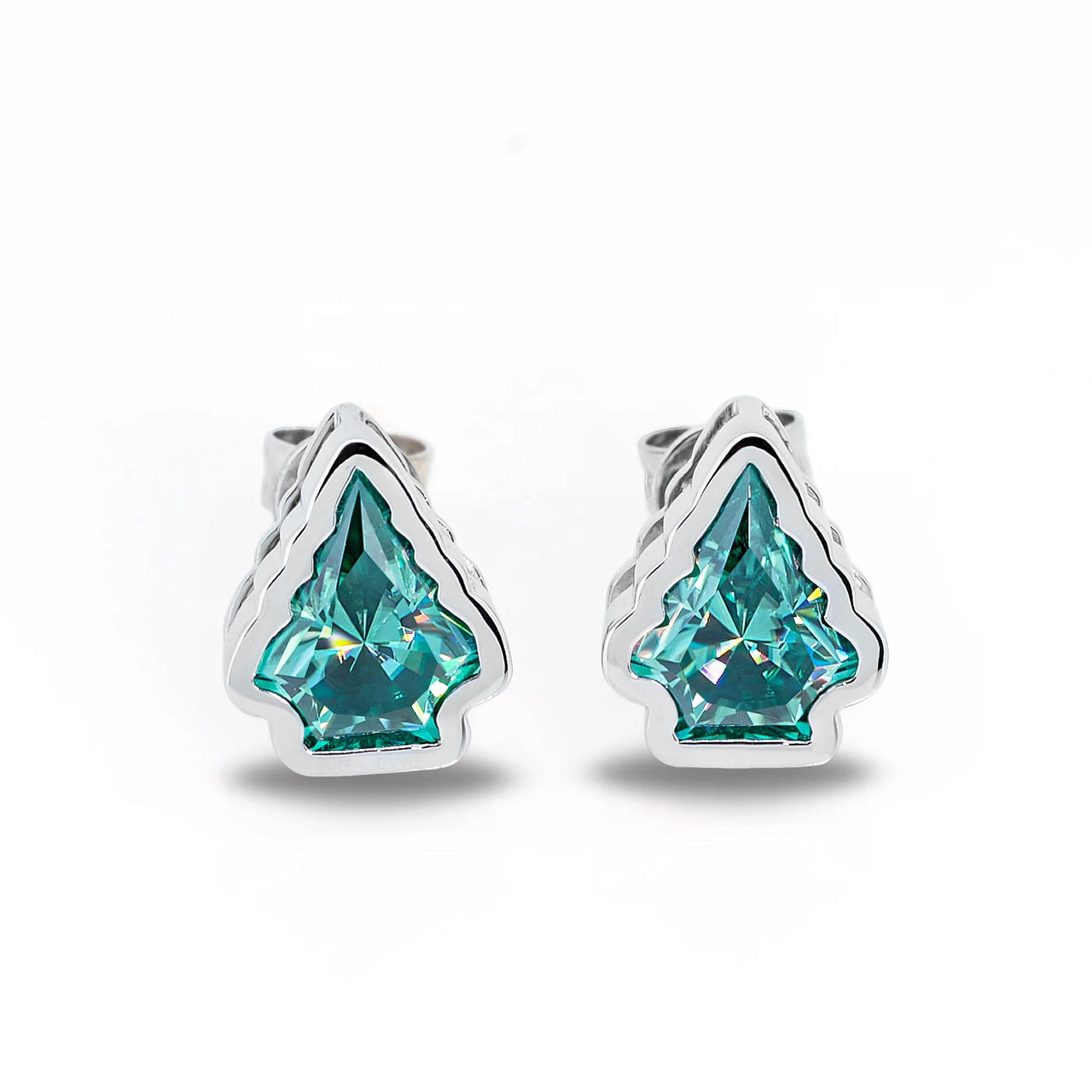 2CT CHRISTMAS TREE CUT GREEN MOISSANITE EARRING IN SOLID WHITE GOLD