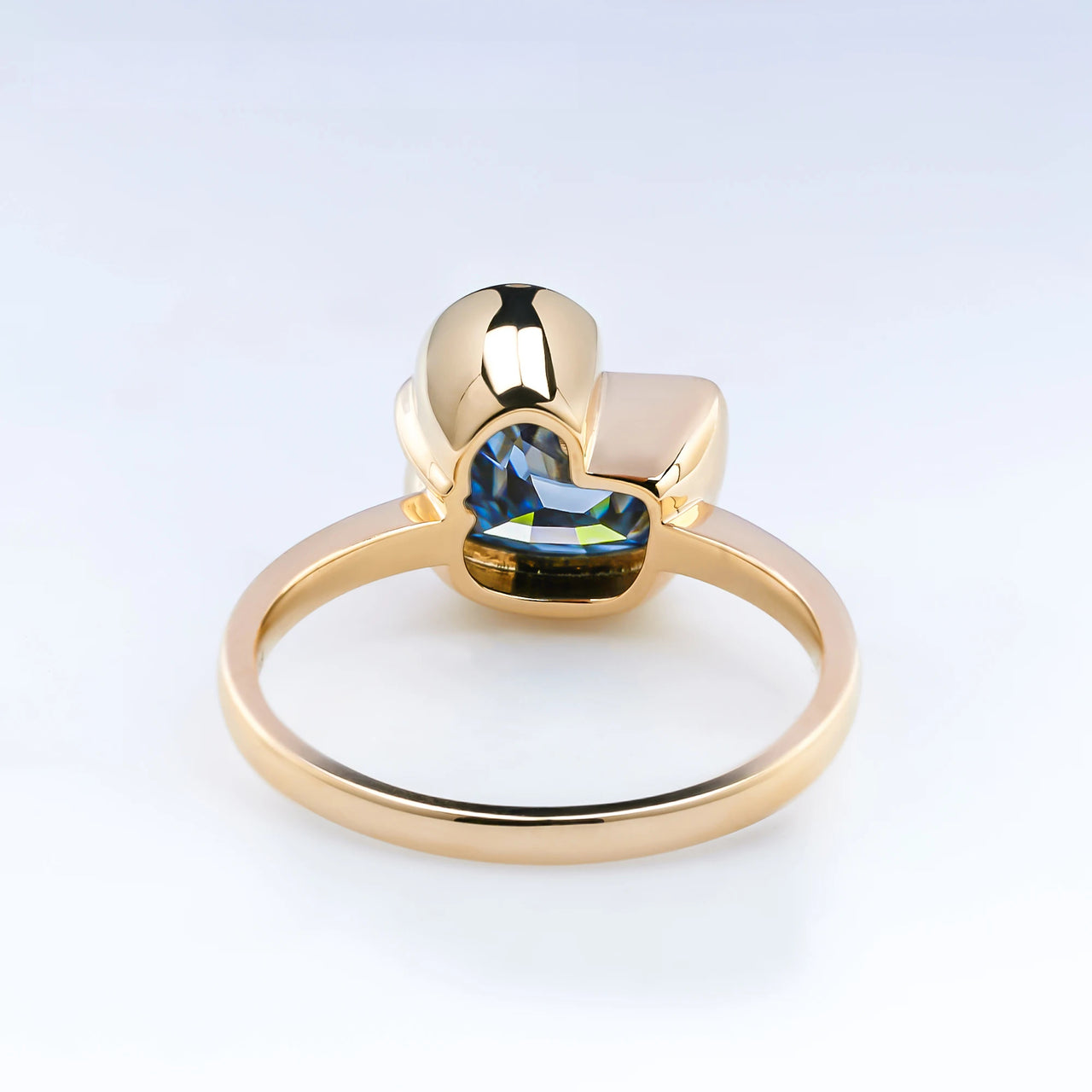 BLUE MOISSANITE DUCK CUT ENGAGEMENT RING IN SOLID GOLD