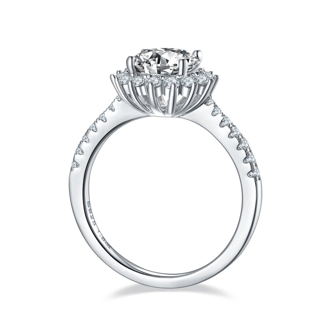 3ct MOISSANITE DIAMOND FLOWER SOLITAIRE RING FOR WOMEN IN STERLING SILVER - IVORY & EBONY