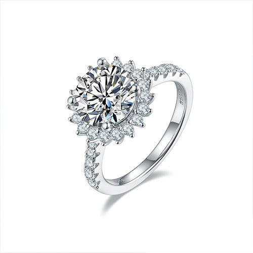 3ct MOISSANITE DIAMOND FLOWER SOLITAIRE RING FOR WOMEN IN STERLING SILVER - IVORY & EBONY