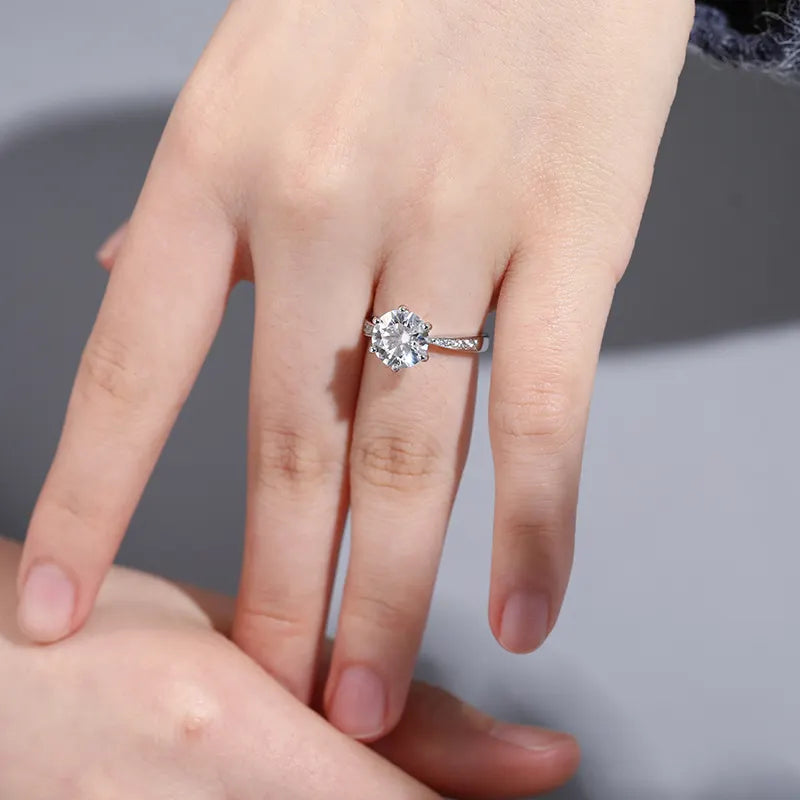3ct MOISSANITE DIAMOND SOLITAIRE RING FOR WOMEN IN STERLING SILVER - IVORY & EBONY