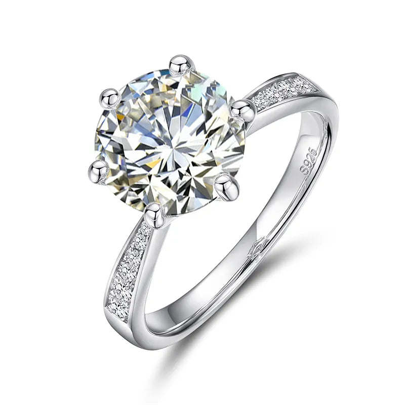 3ct MOISSANITE DIAMOND SOLITAIRE RING FOR WOMEN IN STERLING SILVER - IVORY & EBONY