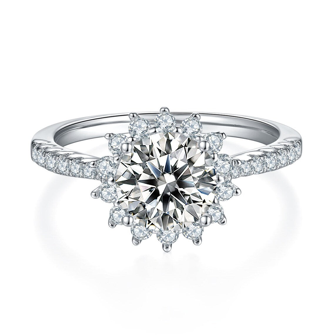 3ct MOISSANITE DIAMOND FLOWER SOLITAIRE RING FOR WOMEN IN STERLING SILVER - IVORY & EBONY