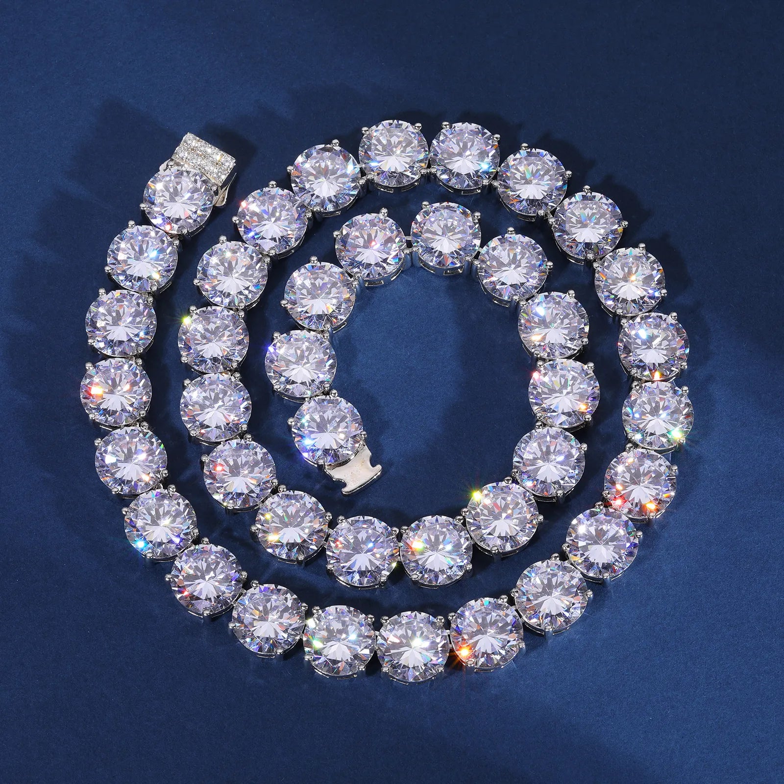 8mm-15mm CLASSIC MOISSANITE DIAMOND TENNIS CHAIN NECKLACE OR BRACELET IN STERLING SILVER - IVORY & EBONY