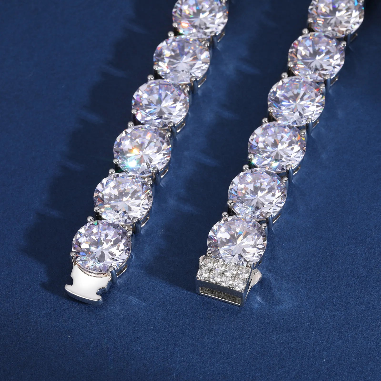 8mm-15mm CLASSIC MOISSANITE DIAMOND TENNIS CHAIN NECKLACE OR BRACELET IN STERLING SILVER - IVORY & EBONY