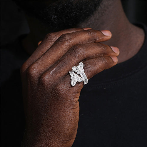BAGUETTE MOISSANITE DIAMOND BUTTERFLY RING IN STERLING SILVER - IVORY & EBONY