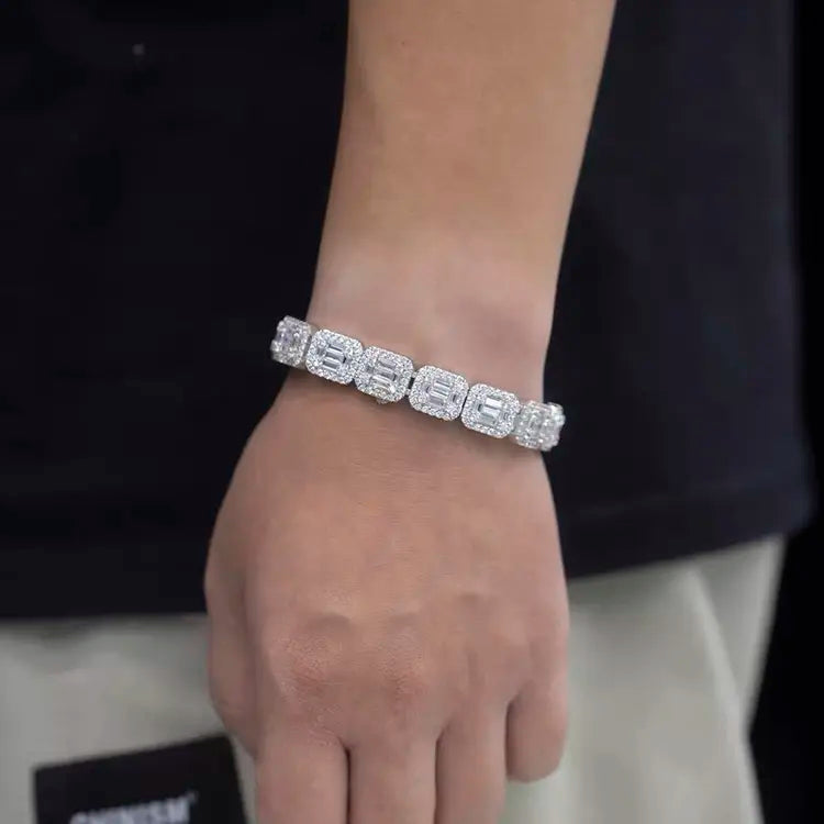 BAGUETTE MOISSANITE DIAMOND SUGAR TENNIS BRACELET IN STERLING SILVER - IVORY & EBONY