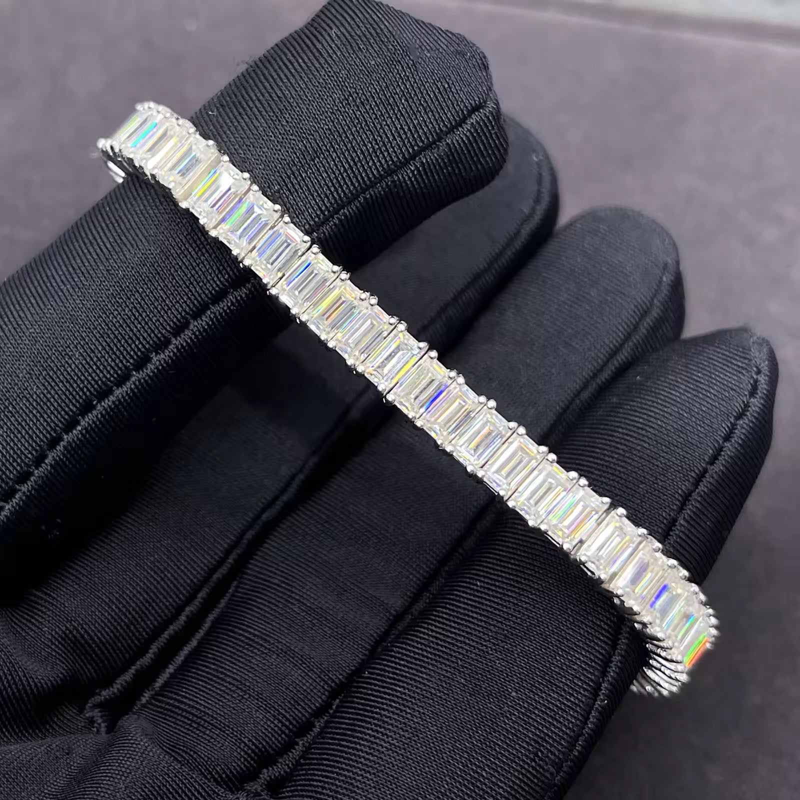 BAGUETTE MOISSANITE DIAMOND TENNIS BRACELET IN STERLING SILVER - IVORY & EBONY