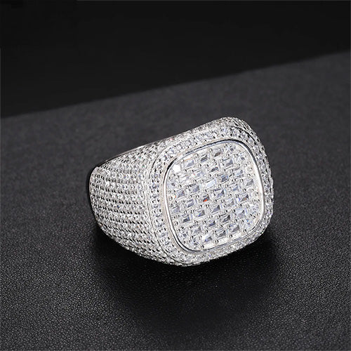 EMERALD CUT MOISSANITE DIAMOND SIGNET RING IN STERLING SILVER - IVORY & EBONY