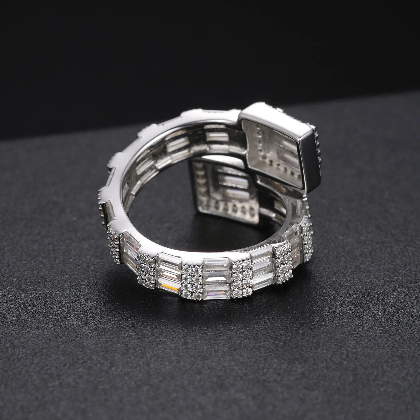 BAGUETTE MOISSANITE DIAMOND RING IN STERLING SILVER - IVORY & EBONY
