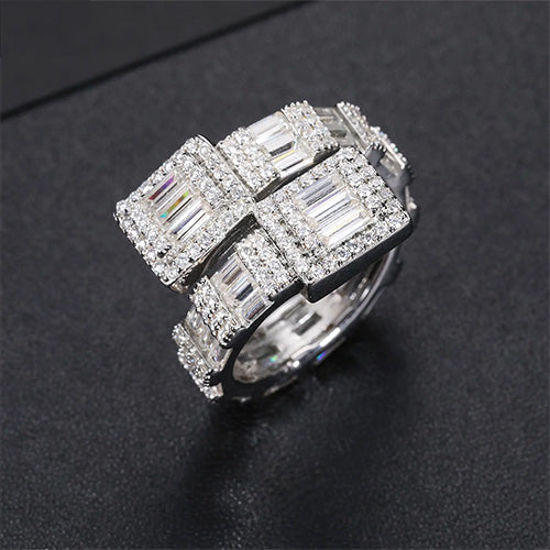 BAGUETTE MOISSANITE DIAMOND RING IN STERLING SILVER - IVORY & EBONY