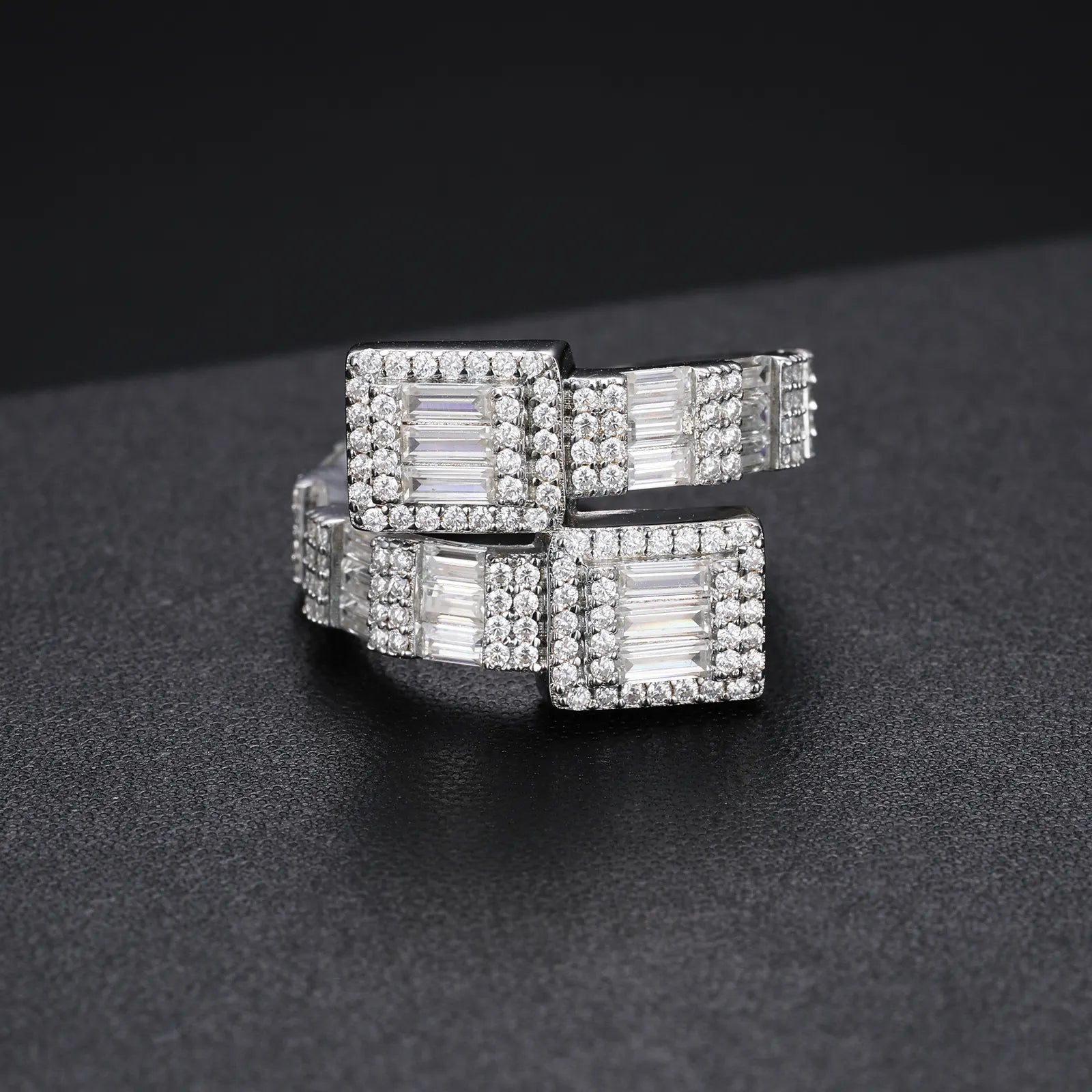 BAGUETTE MOISSANITE DIAMOND RING IN STERLING SILVER - IVORY & EBONY