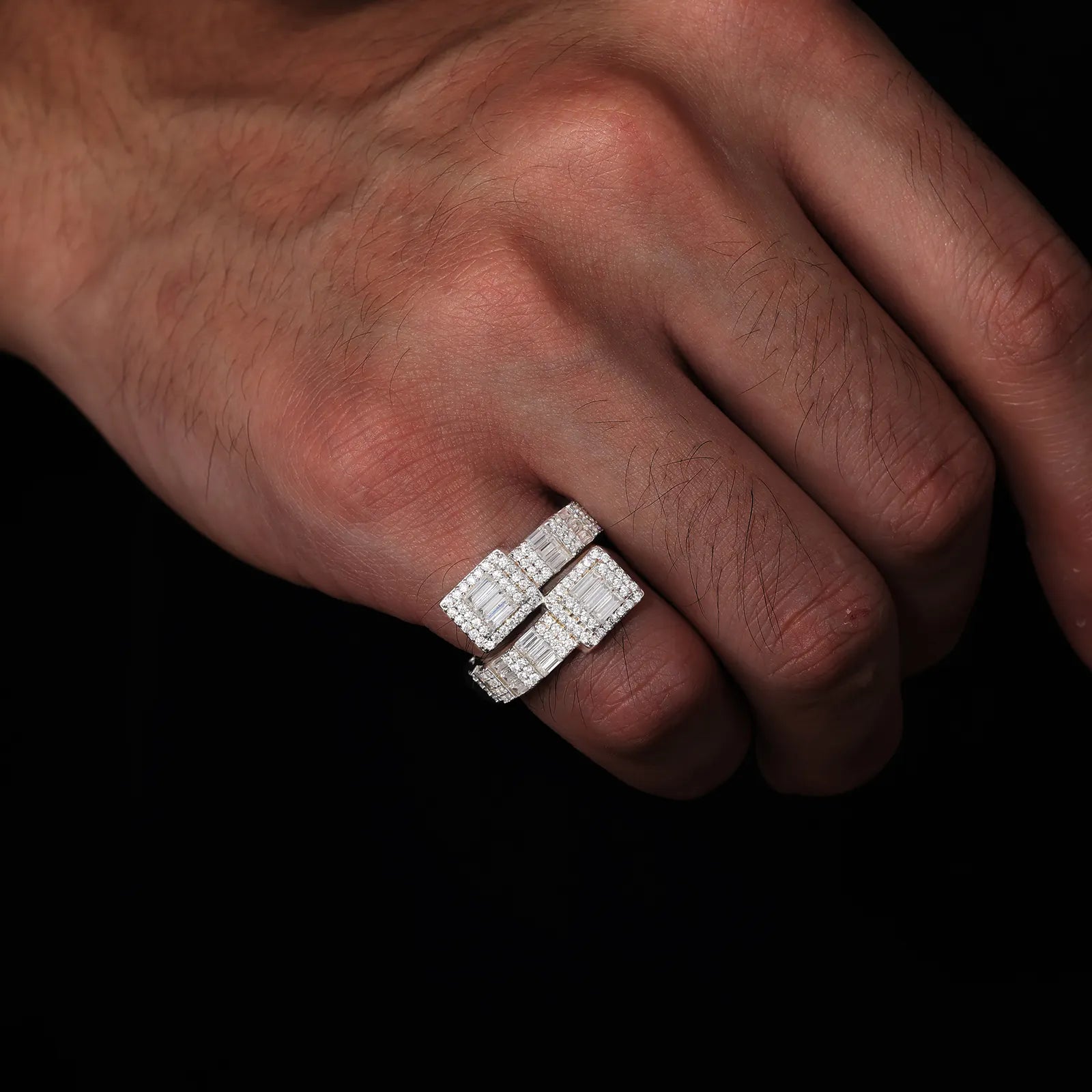 BAGUETTE MOISSANITE DIAMOND RING IN STERLING SILVER - IVORY & EBONY