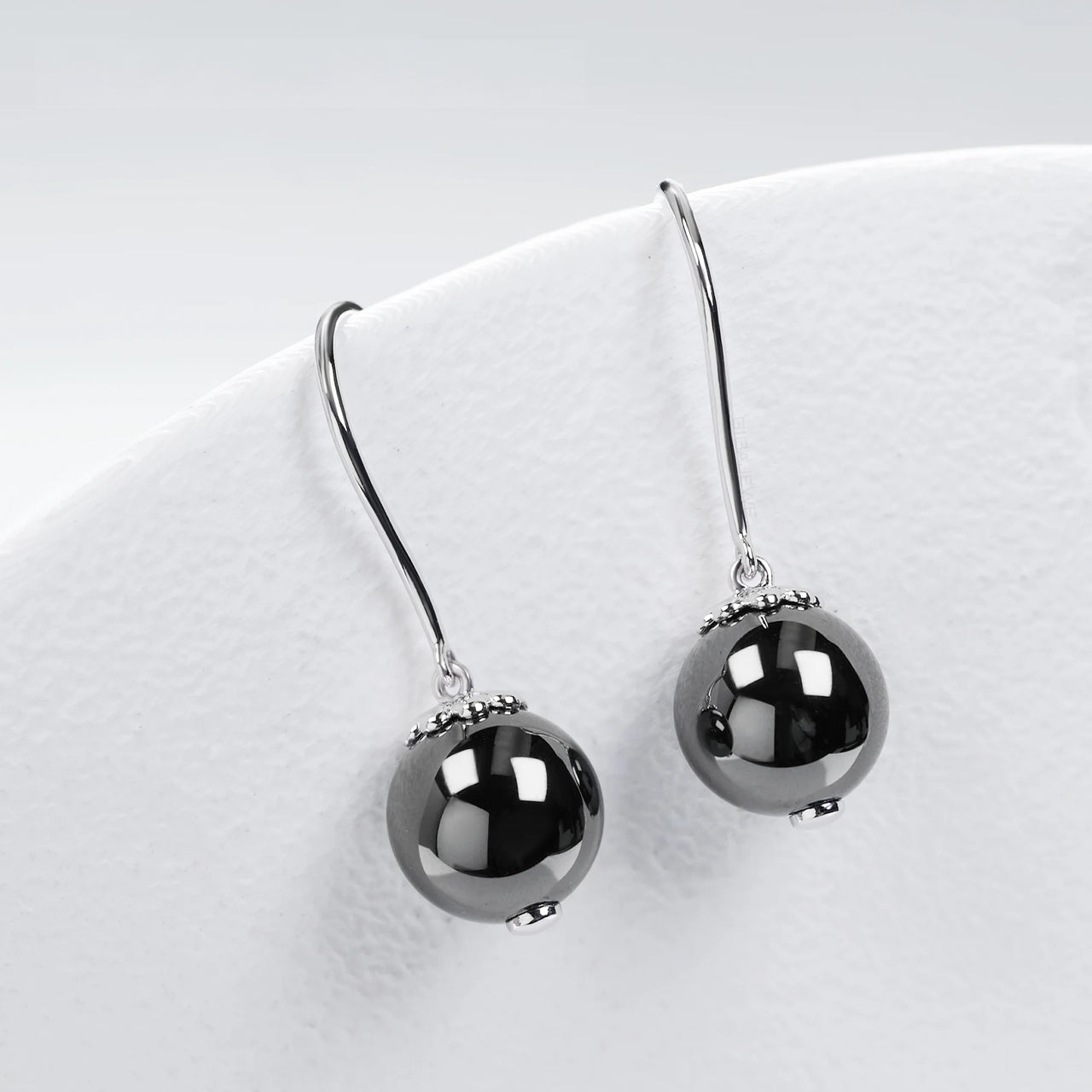 BLACK MOISSANITE BALL HOOP EARRING IN SOLID WHITE GOLD