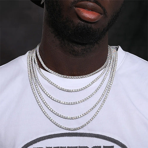 CLASSIC MOISSANITE DIAMOND TENNIS CHAIN NECKLACE IN STERLING SILVER - IVORY & EBONY