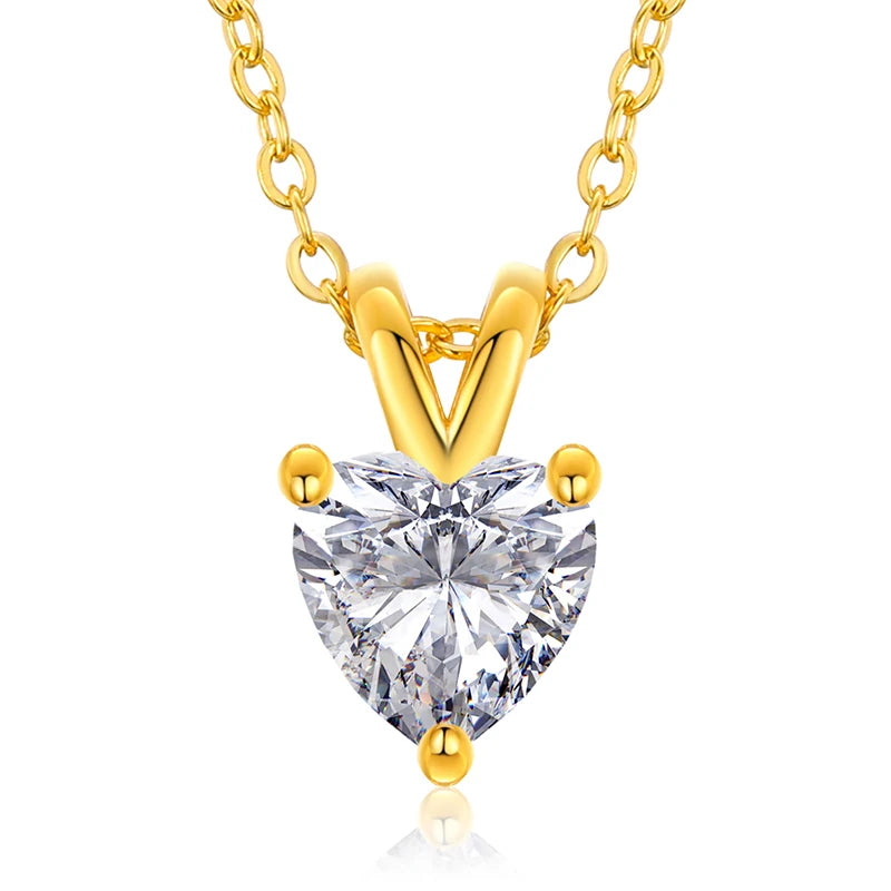 CLASSIC 1CT HEART CUT MOISSANITE DIAMOND PENDANT NECKLACE FOR WOMEN IN STERLING SILVER - IVORY & EBONY