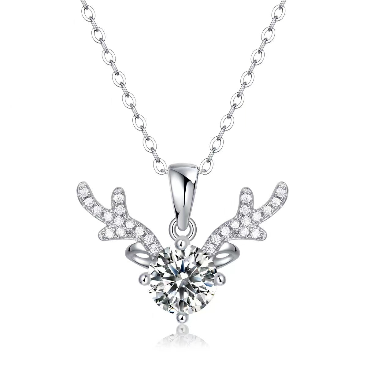 DEER MOISSANITE DIAMOND PENDANT NECKLACE IN STERLING SILVER