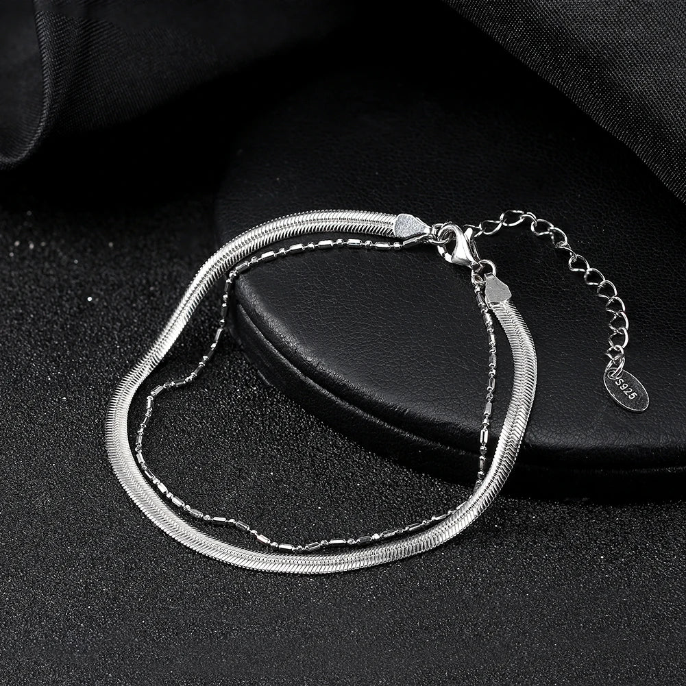 DOUBLE STACK SNAKE CHAIN BRACELET IN STERLING SILVER - IVORY & EBONY