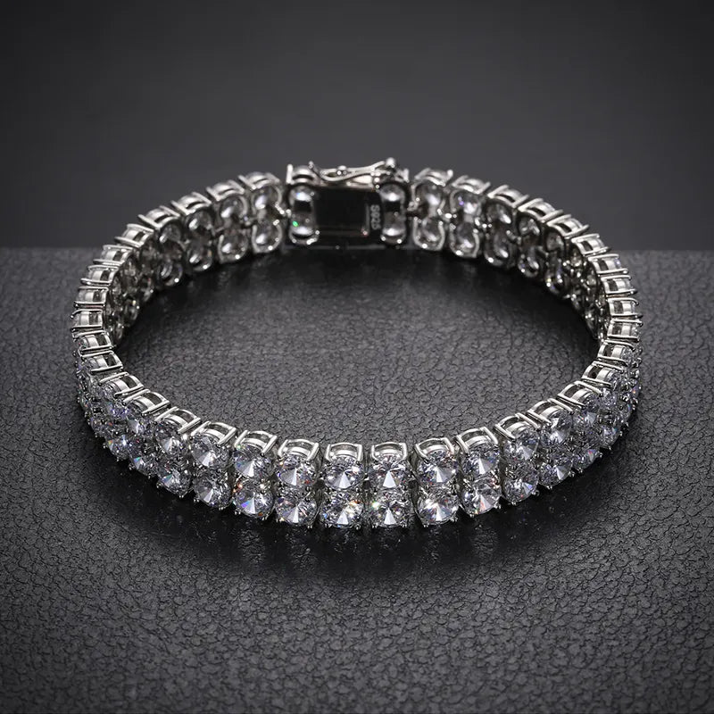 DOUBLE LAYERED CLASSIC MOISSANITE DIAMOND TENNIS BRACELET IN STERLING SILVER - IVORY & EBONY