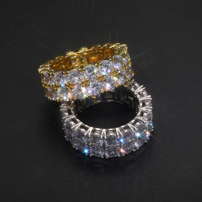 DOUBLE LAYER MOISSANITE DIAMOND ETERNITY RING IN STERLING SILVER - IVORY & EBONY