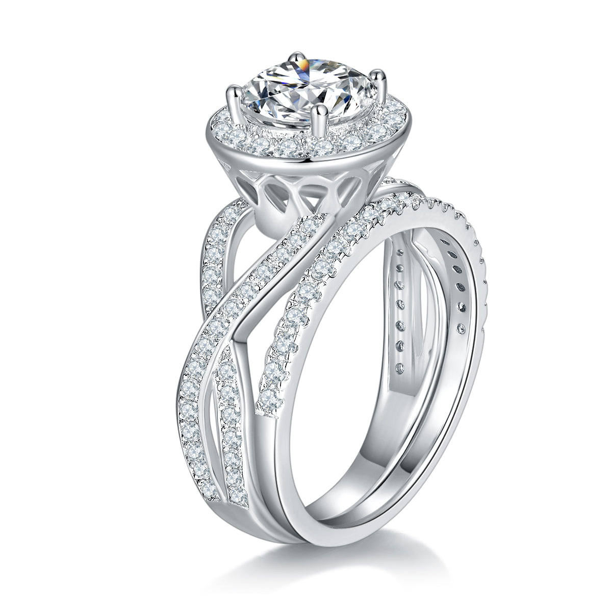 IE223 ROUND INFINITY MOISSANITE DIAMOND RING IN STERLING SILVER