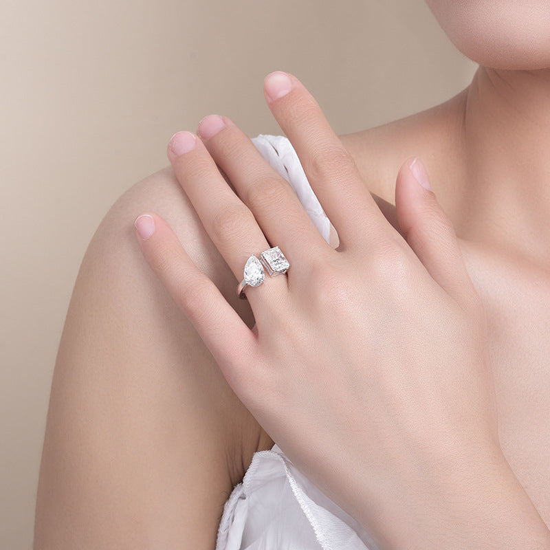 IE0317 TOI ET MOI MOISSANITE DIAMOND RING IN STERLING SILVER