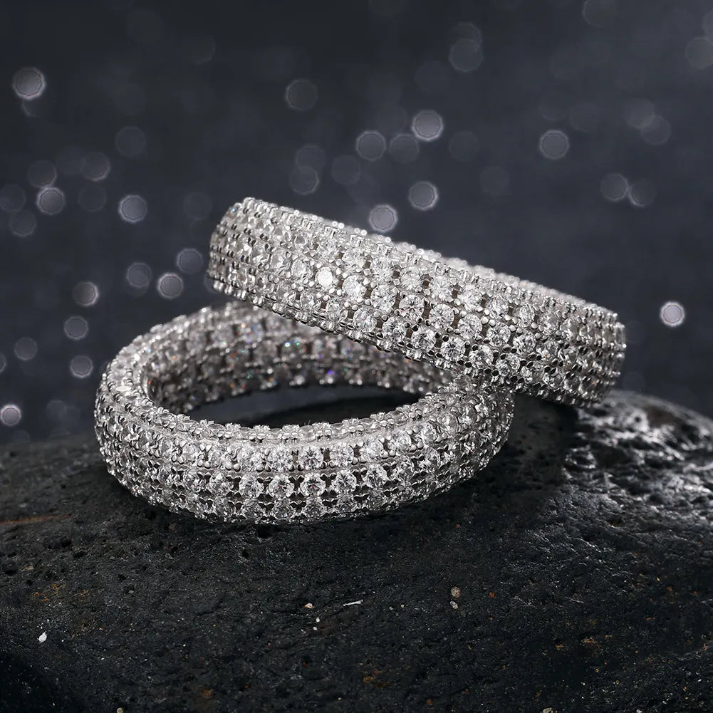 MICRO PAVE MOISSANITE DIAMOND BAND RING IN STERLING SILVER - IVORY & EBONY