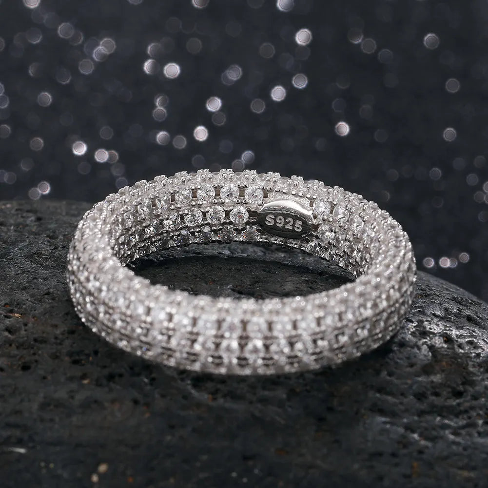 MICRO PAVE MOISSANITE DIAMOND BAND RING IN STERLING SILVER - IVORY & EBONY