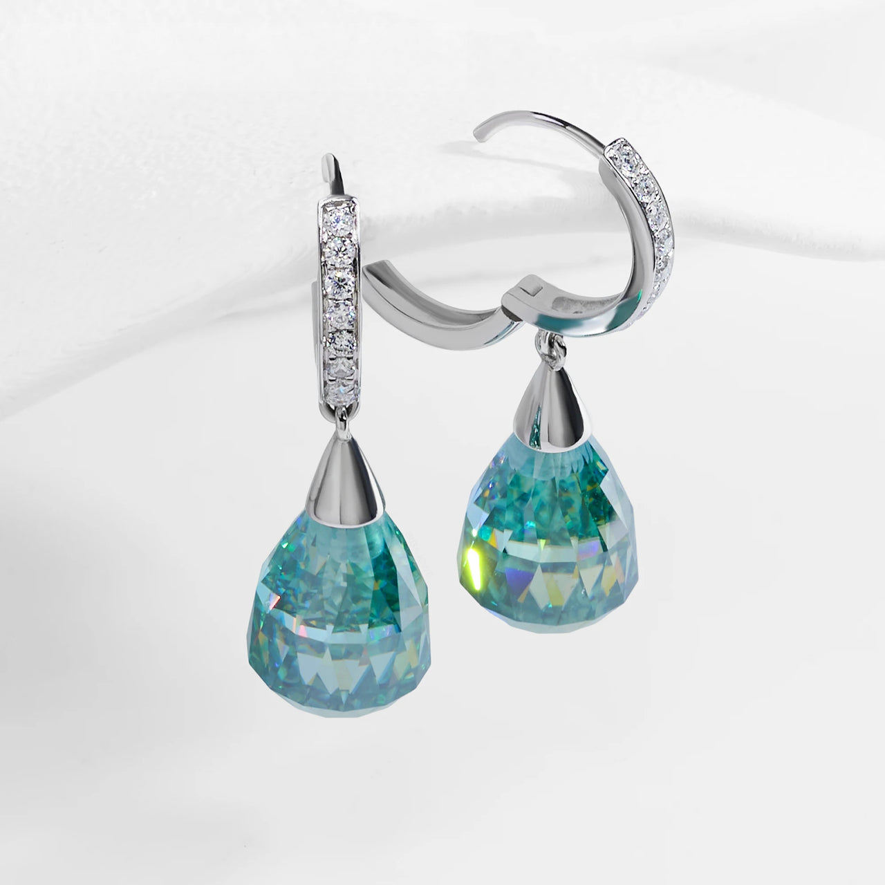 MOISSANITE AURORA TEARDROP EARRINGS IN SOLID GOLD