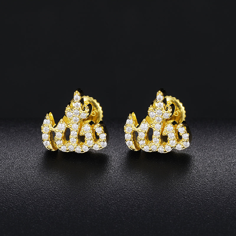 MOISSANITE DIAMOND ALLAH STUD EARRINGS IN STERLING SILVER - IVORY & EBONY