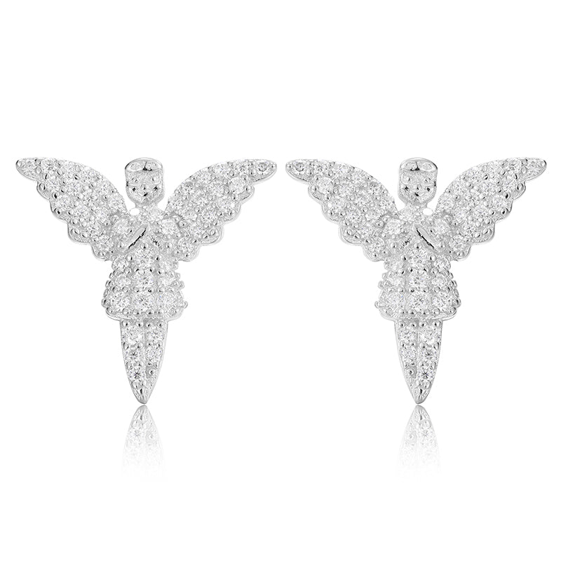 MOISSANITE DIAMOND ANGEL STUD EARRINGS IN STERLING SILVER - IVORY & EBONY
