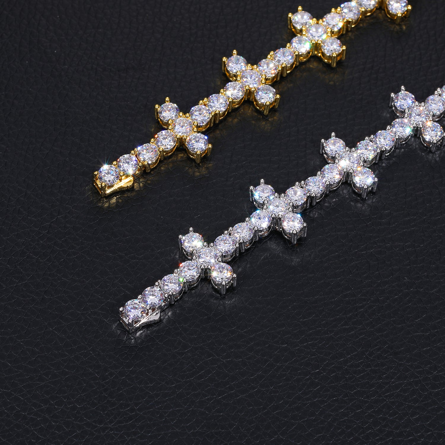MOISSANITE DIAMOND CLUSTER CROSS TENNIS CHAIN NECKLACE IN STERLING SILVER - IVORY & EBONY
