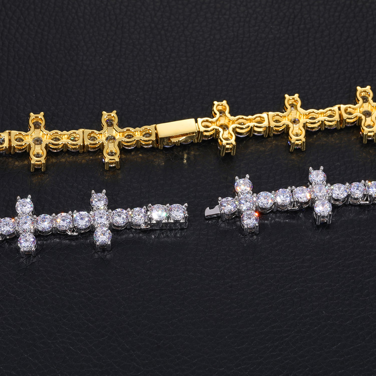 MOISSANITE DIAMOND CLUSTER CROSS TENNIS CHAIN NECKLACE IN STERLING SILVER - IVORY & EBONY