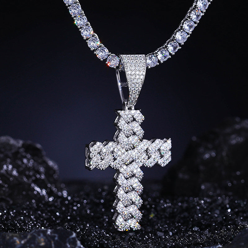 MOISSANITE DIAMOND CUBAN CROSS PENDANT IN STERLING SILVER - IVORY & EBONY