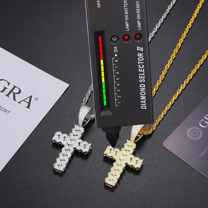 MOISSANITE DIAMOND CUBAN CROSS PENDANT IN STERLING SILVER - IVORY & EBONY