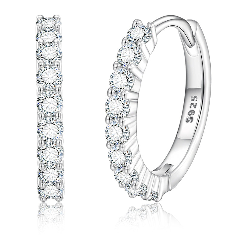 MOISSANITE DIAMOND HOOP HUGGIE EARRINGS IN STERLING SILVER - IVORY & EBONY
