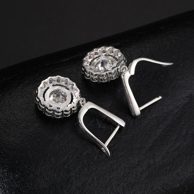 MOISSANITE DIAMOND HALO DROP EARRINGS IN STERLING SILVER - IVORY & EBONY