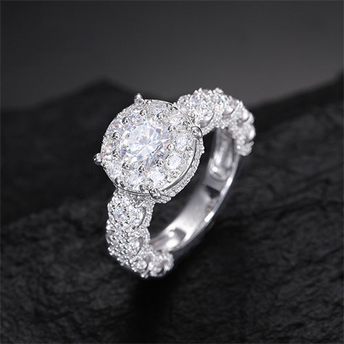 MOISSANITE DIAMOND HALO ENGAGEMENT RING IN STERLING SILVER - IVORY & EBONY