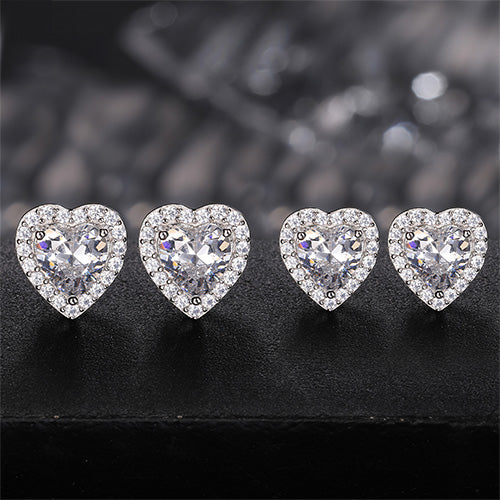 MOISSANITE DIAMOND HALO HEART CUT STUD EARRINGS IN STERLING SILVER - IVORY & EBONY