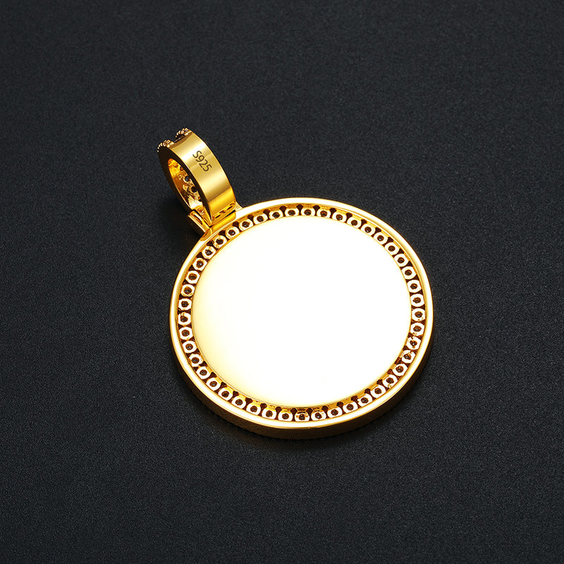 MOISSANITE DIAMOND ROUND CUSTOM PHOTO PENDANT IN STERLING SILVER - IVORY & EBONY