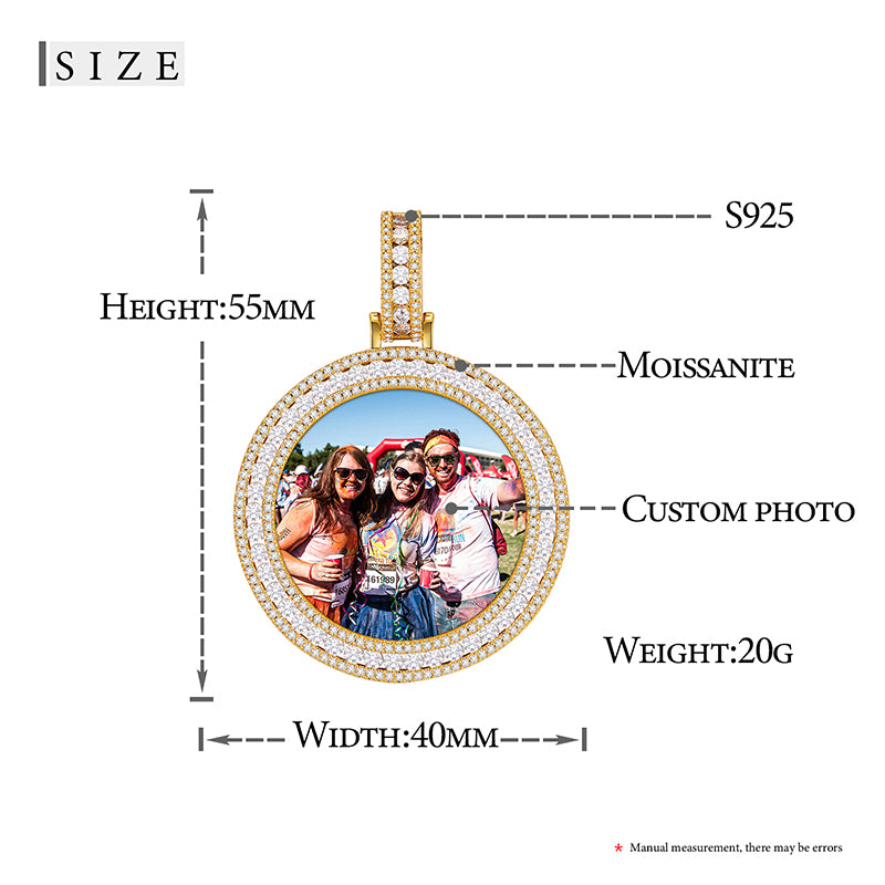 MOISSANITE DIAMOND ROUND CUSTOM PHOTO PENDANT IN STERLING SILVER - IVORY & EBONY