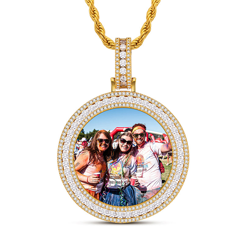 MOISSANITE DIAMOND ROUND CUSTOM PHOTO PENDANT IN STERLING SILVER - IVORY & EBONY