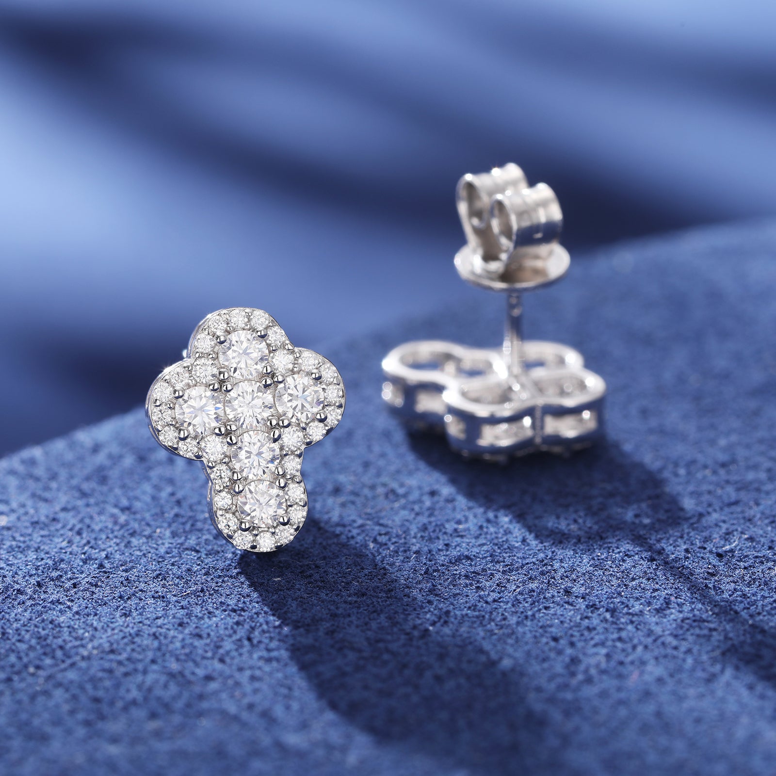 MOISSANITE DIAMOND ICED OUT CROSS STUD EARRINGS IN STERLING SILVER - IVORY & EBONY