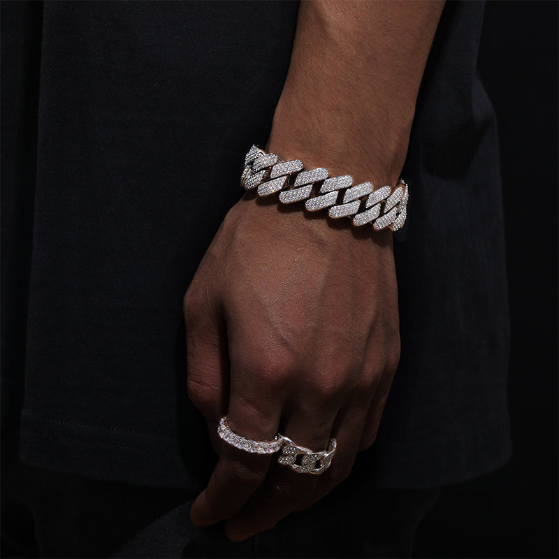 MOISSANITE DIAMOND 18MM CUBAN LINK BRACELET IN STERLING SILVER - IVORY & EBONY