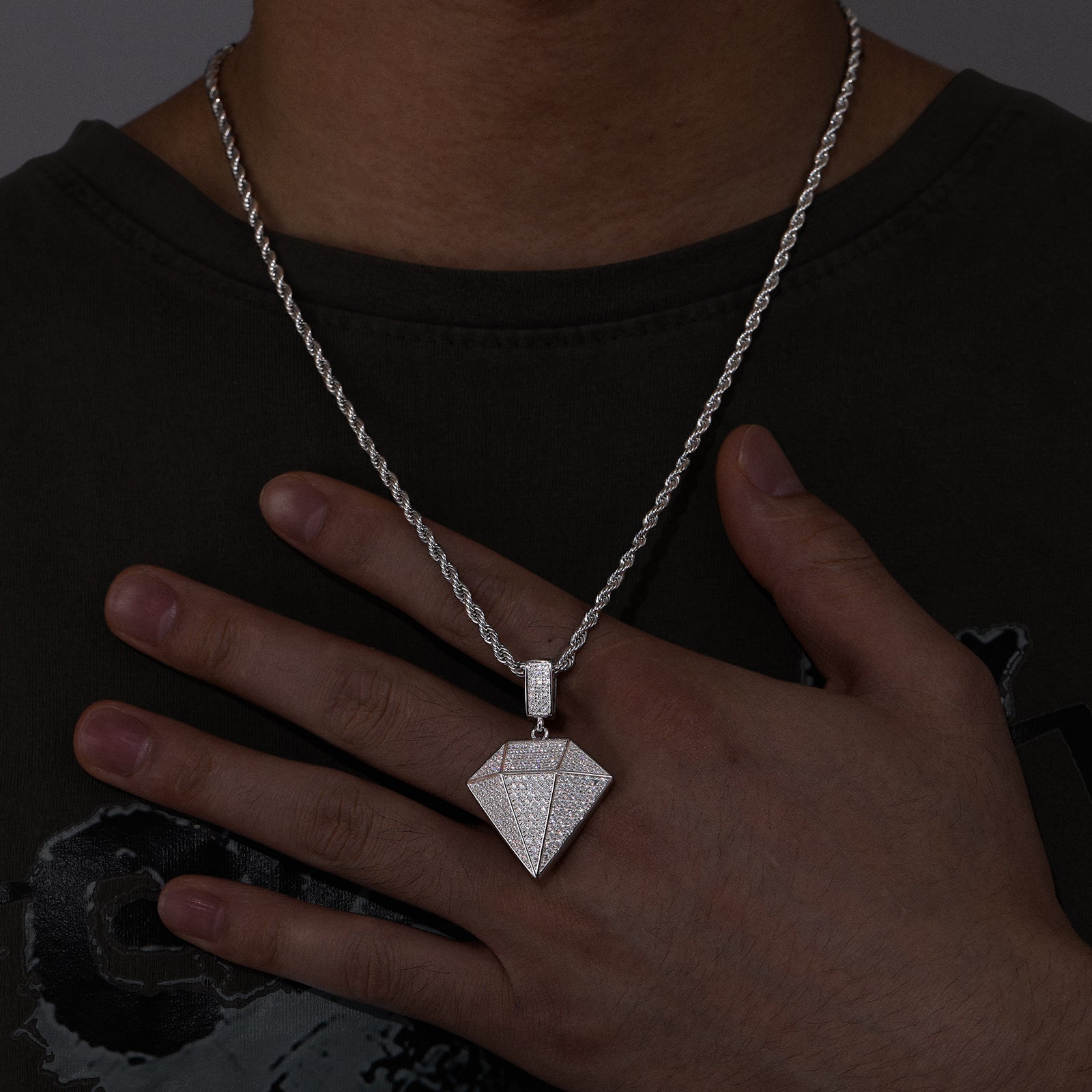 DIAMOND SHAPE MOISSANITE PENDANT IN STERLING SILVER - IVORY & EBONY