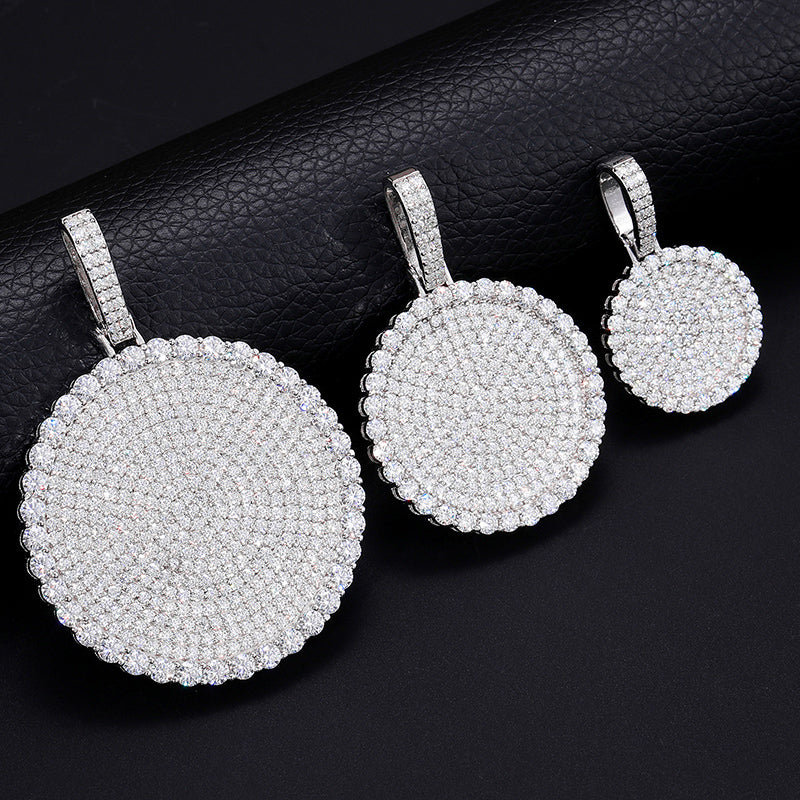 MOISSANITE DIAMOND DISC COIN TAG PENDANT IN STERLING SILVER - IVORY & EBONY